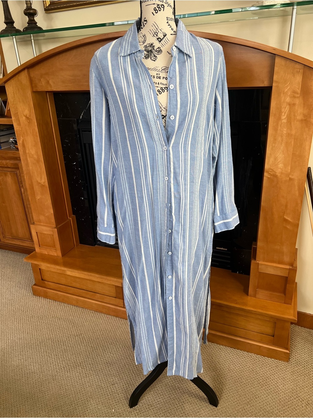 Tommy Bahana Blue and White Striped Button-Down Maxi Shirt Dress / Beach Coverup